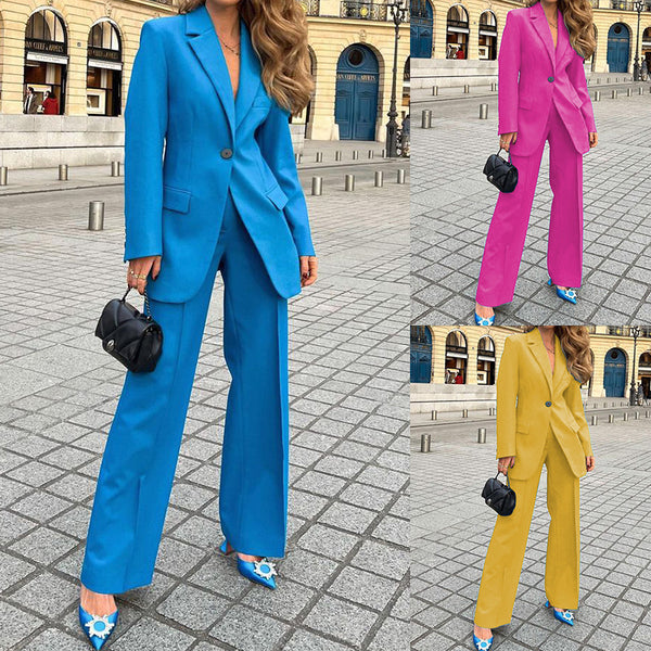 Women's Fashion Blazer Solid Color Casual Pants Two-piece Suit - WOMONA.COM