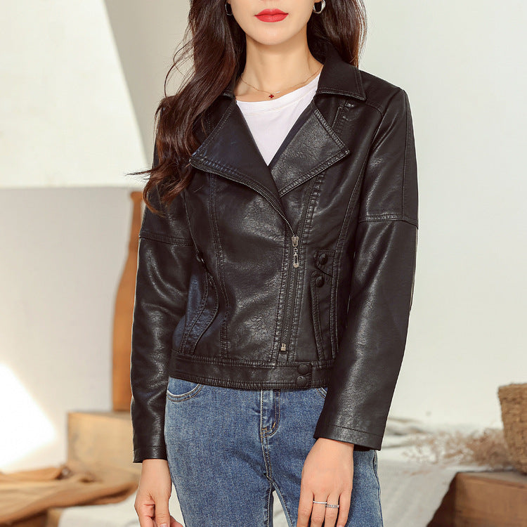 New Fashion Simple Trendy Short Leather Jacket Women - WOMONA.COM