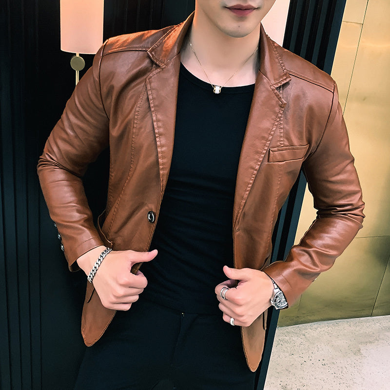 Fashion Casual Men's Suit Leather Jacket - WOMONA.COM