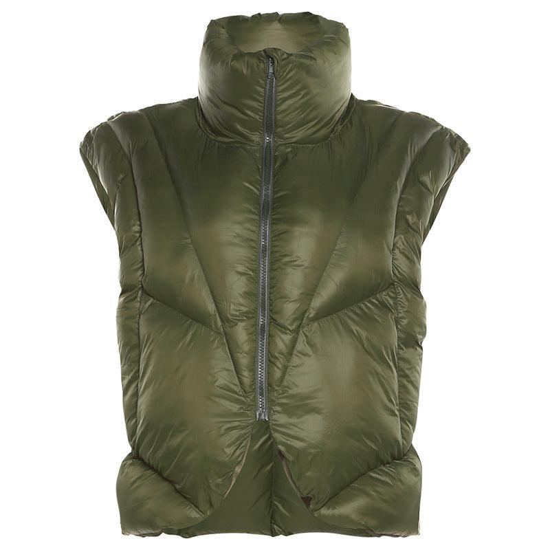Solid Color Thickened Short Vest Cotton Coat - WOMONA.COM