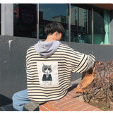 Striped hooded sweater men - WOMONA.COM