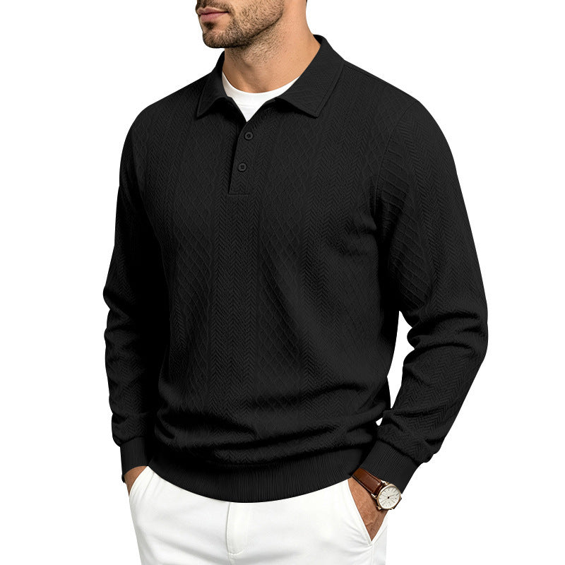 Notch-lapel Long-sleeve Textured Casual Business Pullover Top