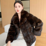 Artificial Fur Purple Sable Thick Warm Jacket - WOMONA.COM