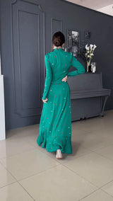 Long Sleeve Slim Fit Ruffled Large Swing Dress - WOMONA.COM