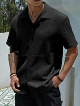 Men's Solid Color Short Sleeve Shirt Casual - WOMONA.COM