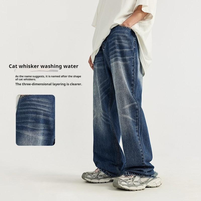 Retro Tattered Jeans Wide Leg Jeans - WOMONA.COM