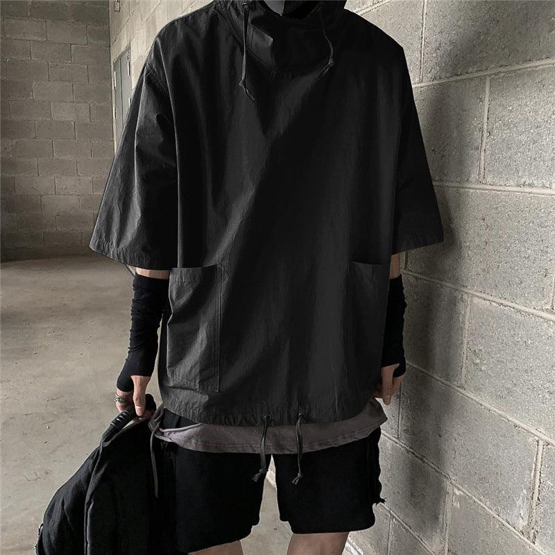 Men's Hong Kong Style Loose Hooded Half Sleeve T-shirt - WOMONA.COM