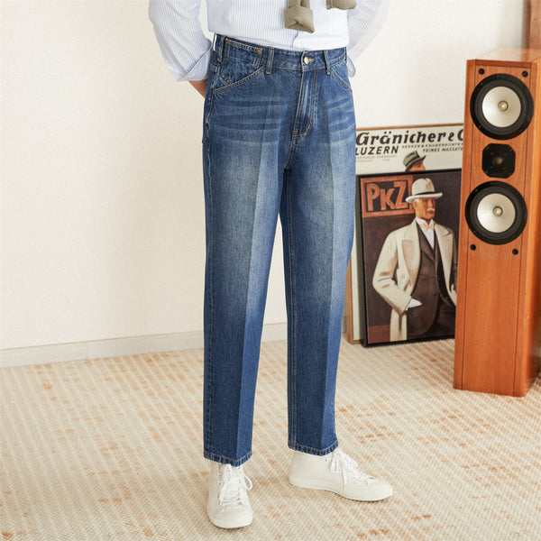 Men's Straight Casual Pants Fashion Cropped Jeans - WOMONA.COM