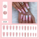 French Gradient Length Pile Rhinestone Fake Nails - WOMONA.COM