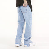 Solid Color Washed Raw Edge Jeans Men - WOMONA.COM