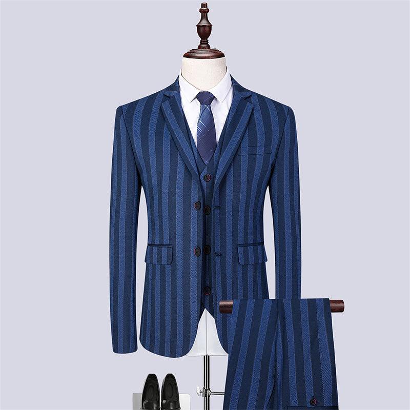 Boys blue pinstripe dress suit jacket with matching pants and tie set