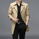 Spring And Autumn Men's Long Windbreaker High Quality Button Fashion Windbreaker Jacket Plus Size