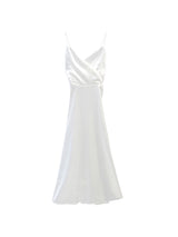 White Halter Dress With V-neck And Halter Back - WOMONA.COM