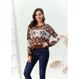 Christmas Pullover Round Neck Snowflake Sweaters Women's - WOMONA.COM