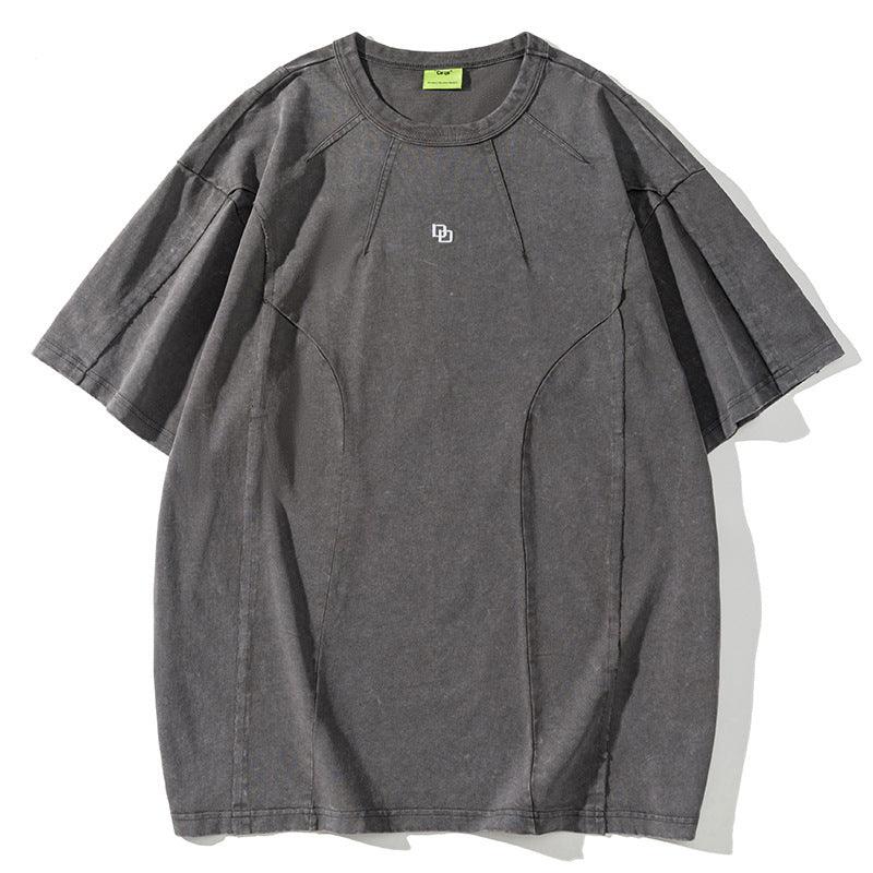 American Washed Patchwork Short-sleeved T-shirt Men - WOMONA.COM