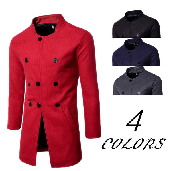 New Men's Fashion Slim Neck Three Row Woolen Coat - WOMONA.COM