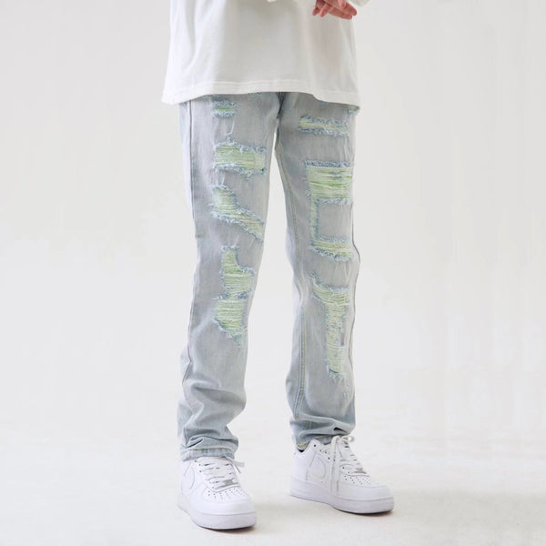 Washed High Street Straight Make Old Ripped Jeans Men - WOMONA.COM