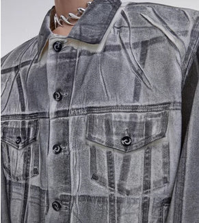 Coated Deconstructed Wash To Make Old Short Padded Shoulder Denim Jacket - WOMONA.COM