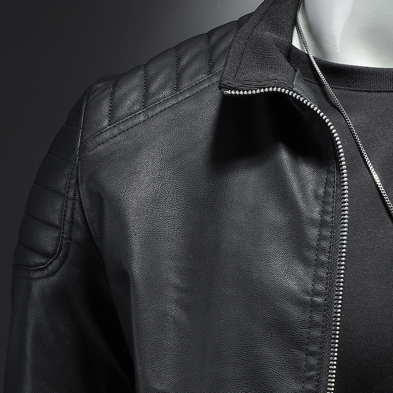 Chaqueta de moto de cuero para hombre, abrigo fino