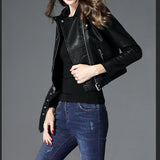 Women's Short Slim PU Leather Jacket - WOMONA.COM