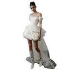 Off-shoulder Light Wedding Dress White Short - WOMONA.COM