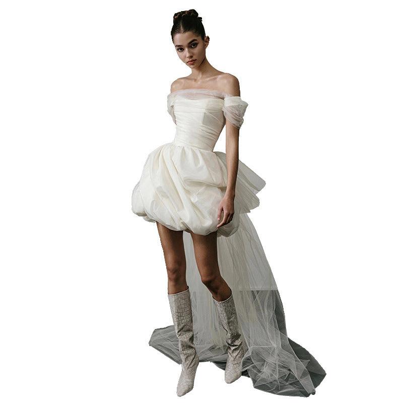 Off-shoulder Light Wedding Dress White Short - WOMONA.COM