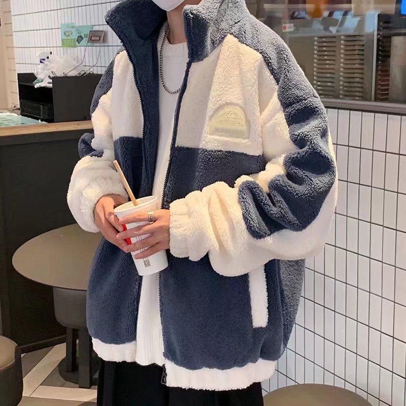 Men's Korean Trendy Lamb Fleece Stand Up Collar Jacket - WOMONA.COM