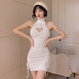 Red Sleeveless Hollow-out Slim-fit Sheath Dress Women - WOMONA.COM