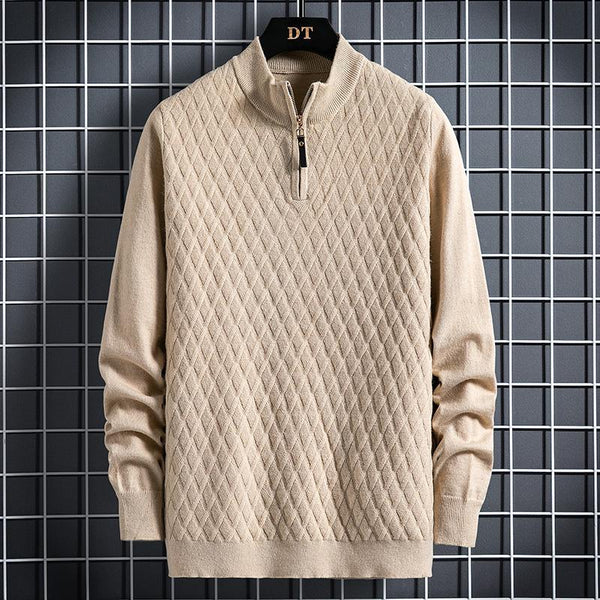 Fall Winter Men Half Zip Sweater Diamond Lattice Sweater - WOMONA.COM