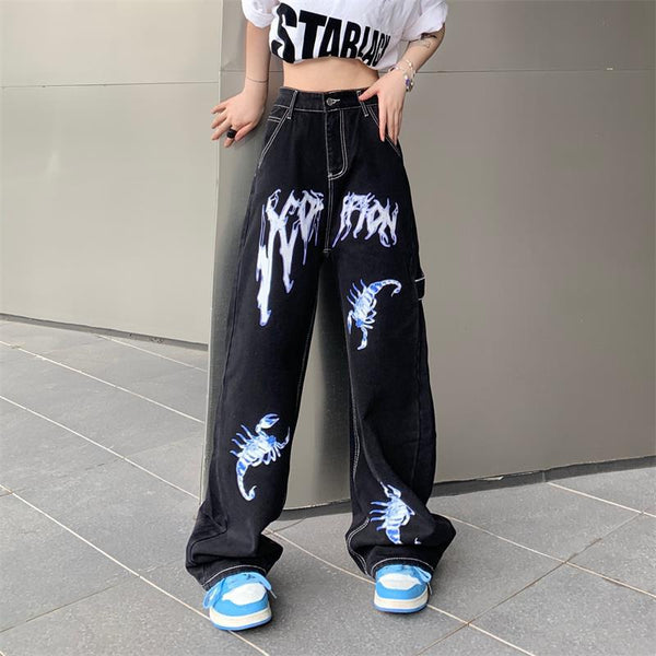 Street Print High Waist Jeans For Men And Women - WOMONA.COM