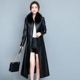 Ladies Fashion Thin Leather Trench Coat - WOMONA.COM