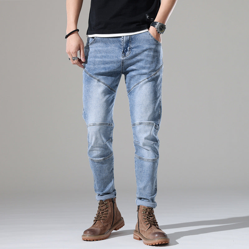 Helle Jeans mit elastischen Nähten und Stickereien für Herren