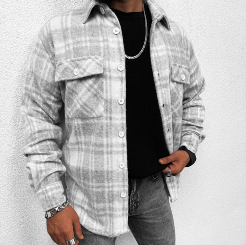 Unisex oversized plaid pocket button-up shirt