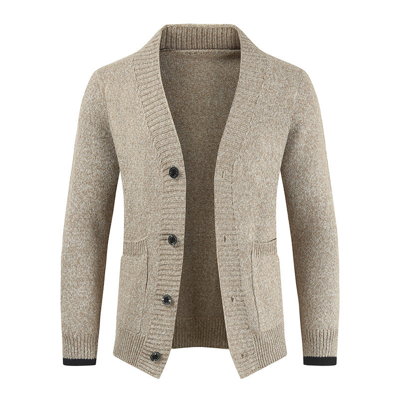 Men's slim lapel button cardigan sweater