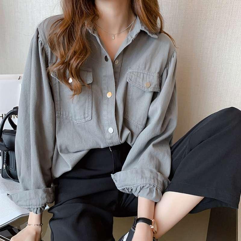 Blouses Shirts Women Spring Pockets Long Sleeve Fashion - WOMONA.COM