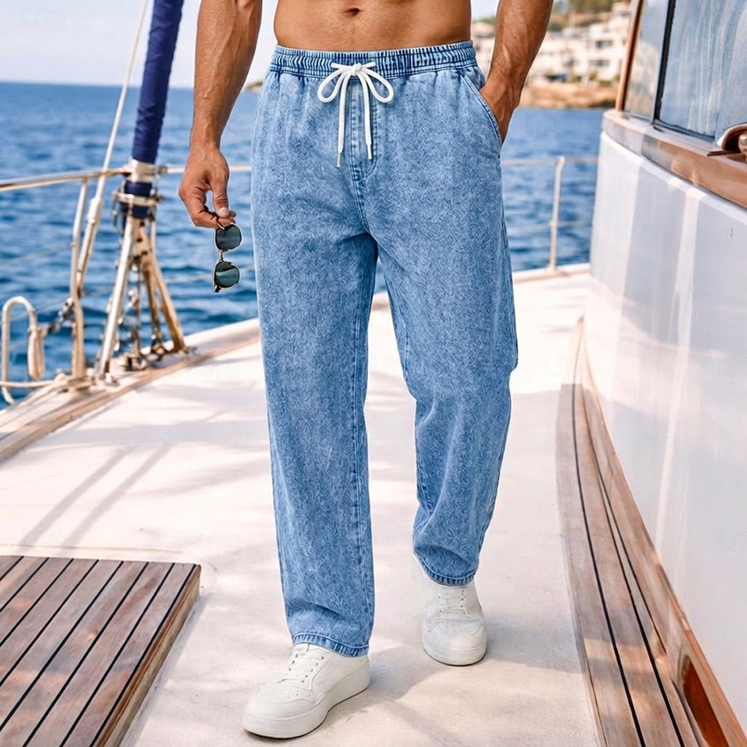 Men's drawstring relaxed straight-leg jeans