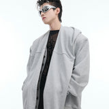 Double-layer Hooded Padded Shoulder Sweater Fake Two-piece Design Sense Heavy Loose Cardigan Coat