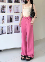 Rose Red High Waisted Straight Leg Jeans For Women - WOMONA.COM