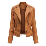 Slim Fit Thin Leather Coat Women's - WOMONA.COM