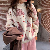 Red Christmas Tree Jacquard Warm Sweater Women - WOMONA.COM