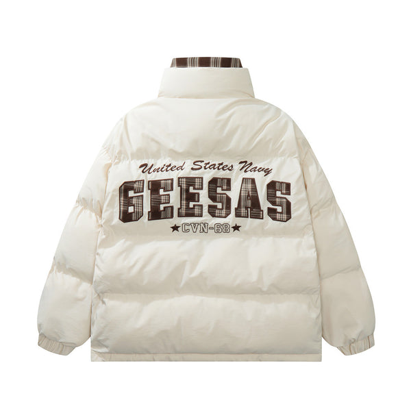 Men's Back Patch Letters Embroidery Cotton-padded Coat - WOMONA.COM