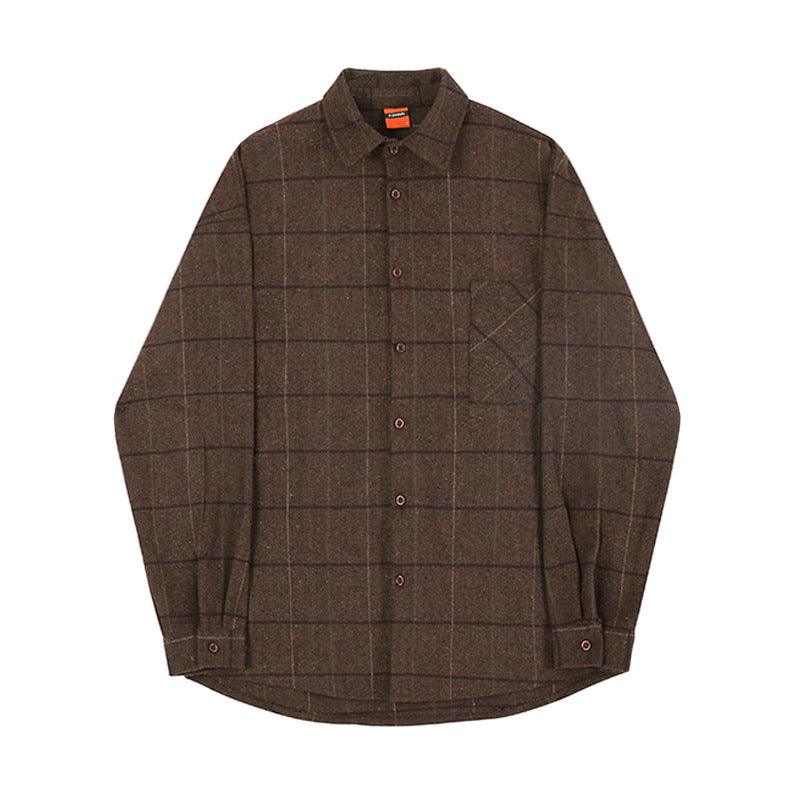 Thick Wool Plaid Shirt Men's Loose