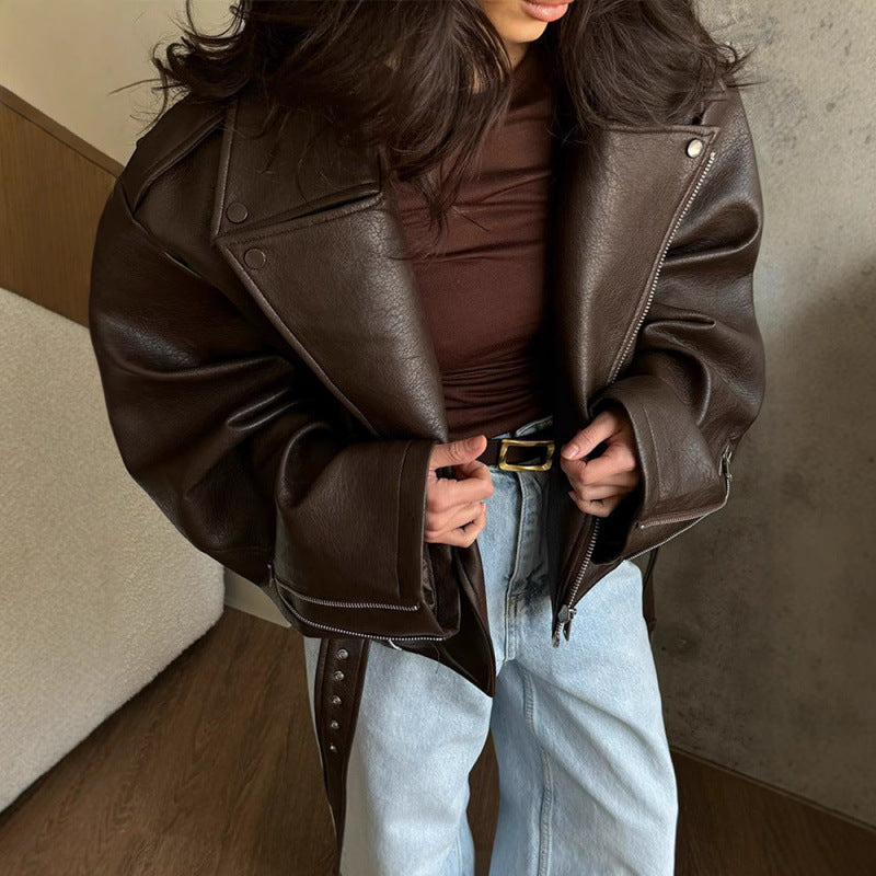 Women's dark brown tie-detail cropped cotton jacket