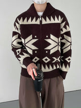 Geometric Contrast Color Lapel Sweater - WOMONA.COM