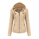 Detachable Two-piece Hooded Leather Jacket - WOMONA.COM