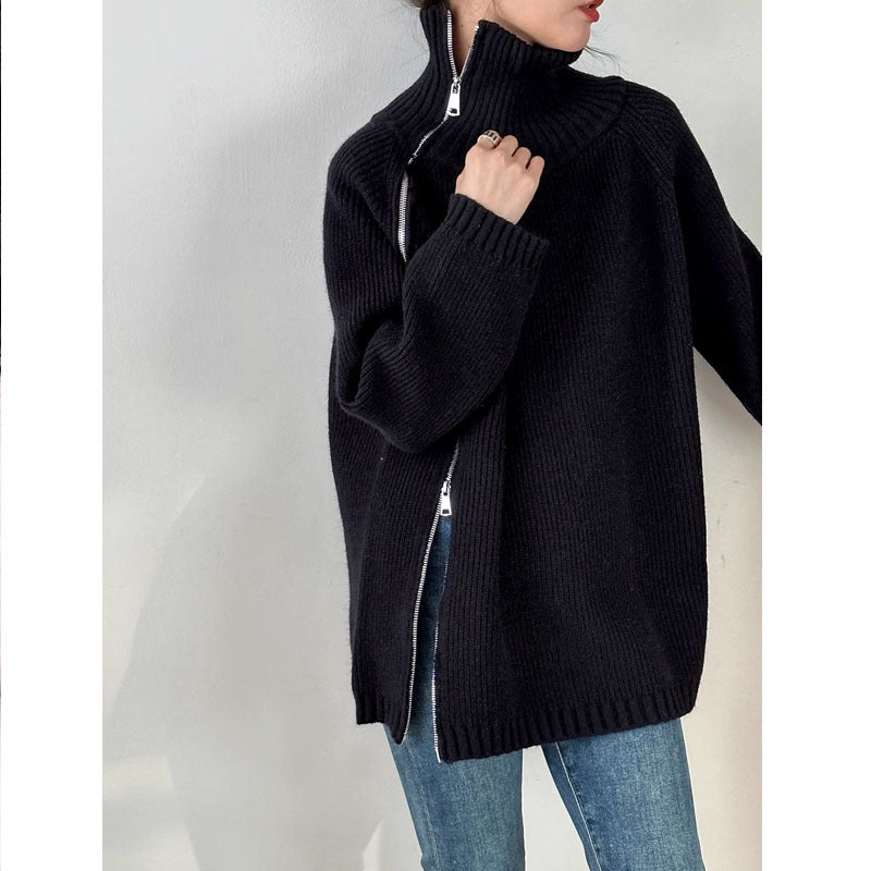 Women's Ribbed High-Neck Zip Sweater, multiple styles - product view 7