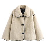 Large Lapel Fur Integrated Long Sleeve Plush Coat