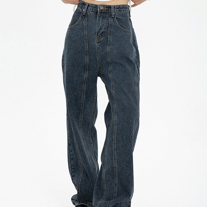 Dark Blue Jeans For Women Loose Drape - WOMONA.COM