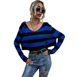 New Big V-neck Striped Sweater - WOMONA.COM