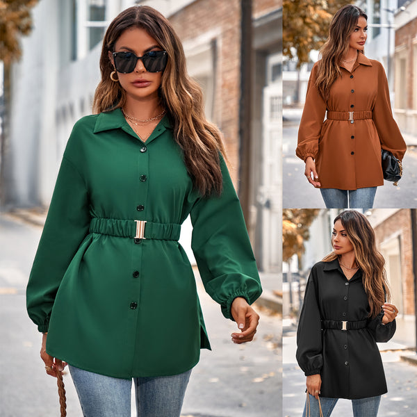 Single Breasted Belt Shirt Coat Women - WOMONA.COM